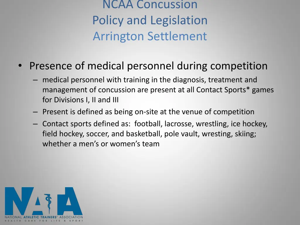 ncaa concussion policy and legislation arrington 1