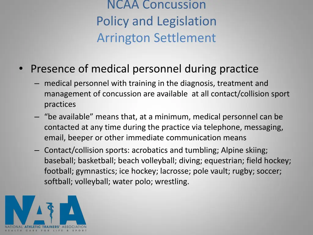 ncaa concussion policy and legislation arrington 2