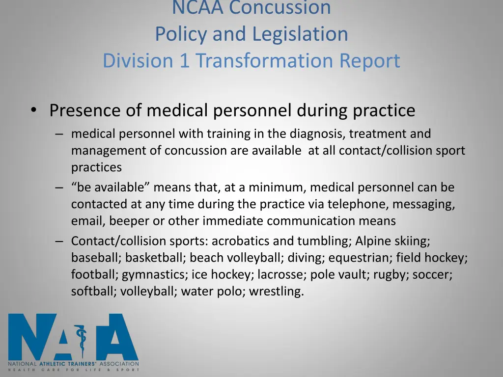 ncaa concussion policy and legislation division