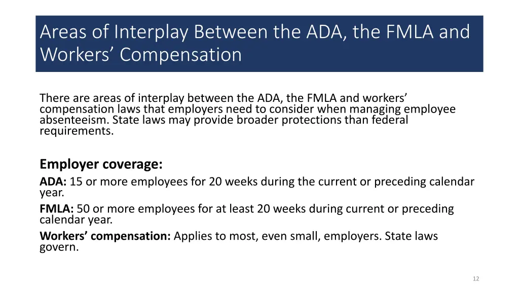 areas of interplay between the ada the fmla