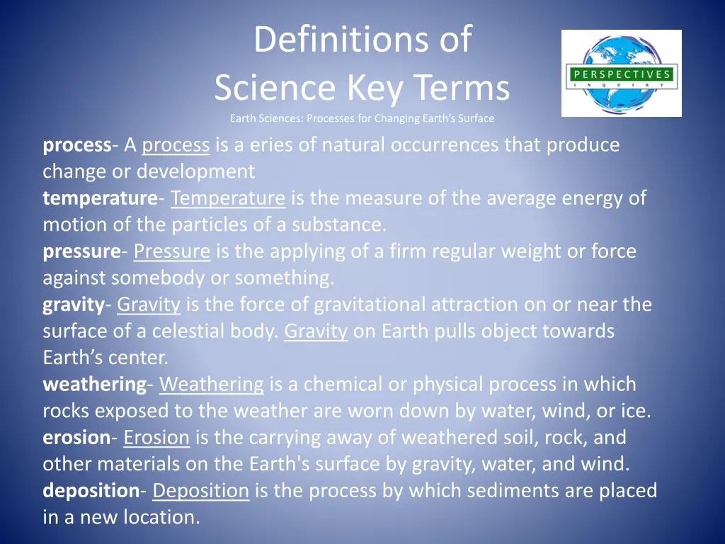 definitions of science key terms earth sciences 1