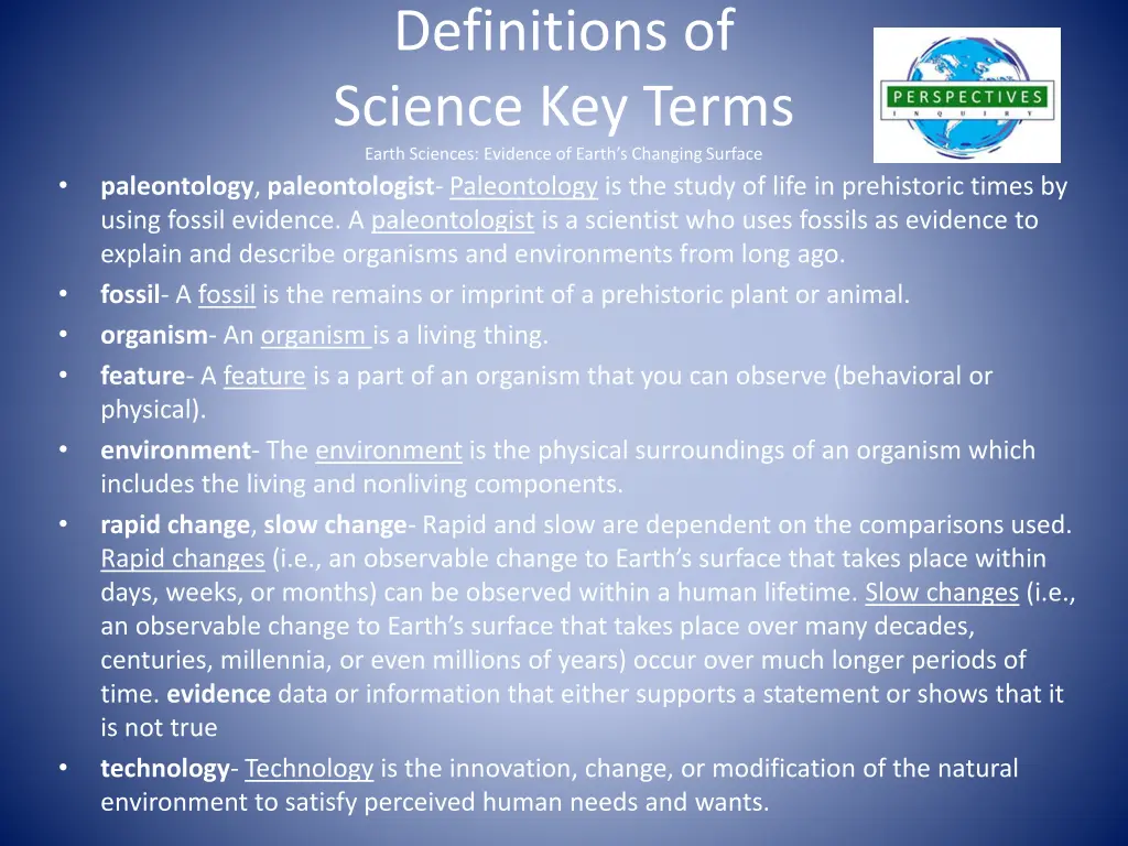 definitions of science key terms earth sciences 2