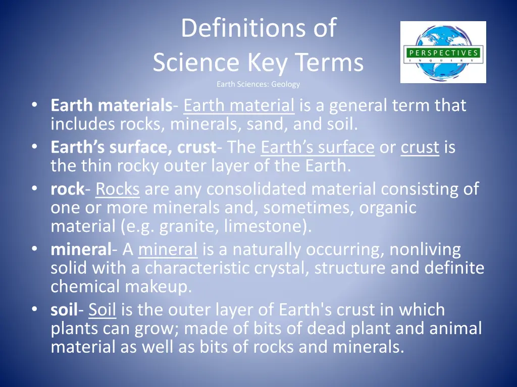 definitions of science key terms earth sciences