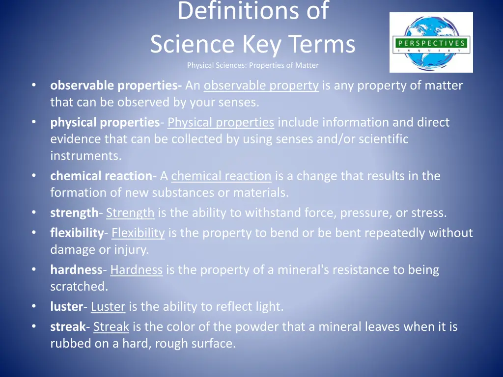 definitions of science key terms physical 1