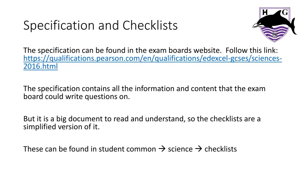 specification and checklists