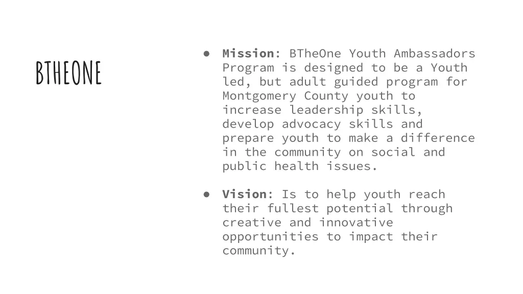 mission btheone youth ambassadors program