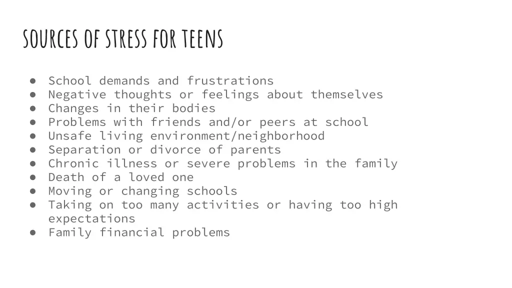 sources of stress for teens