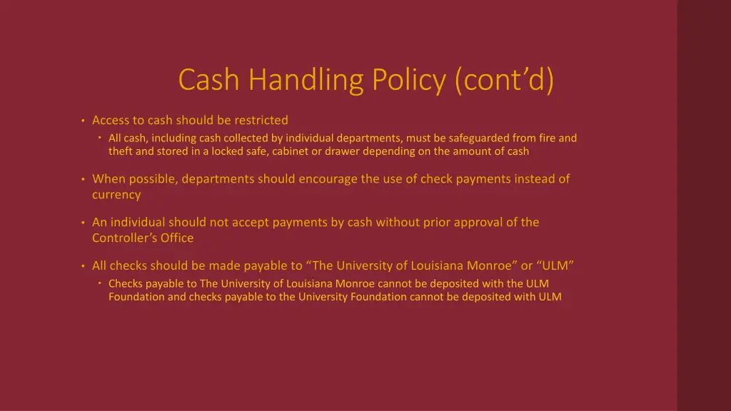 cash handling policy cont d