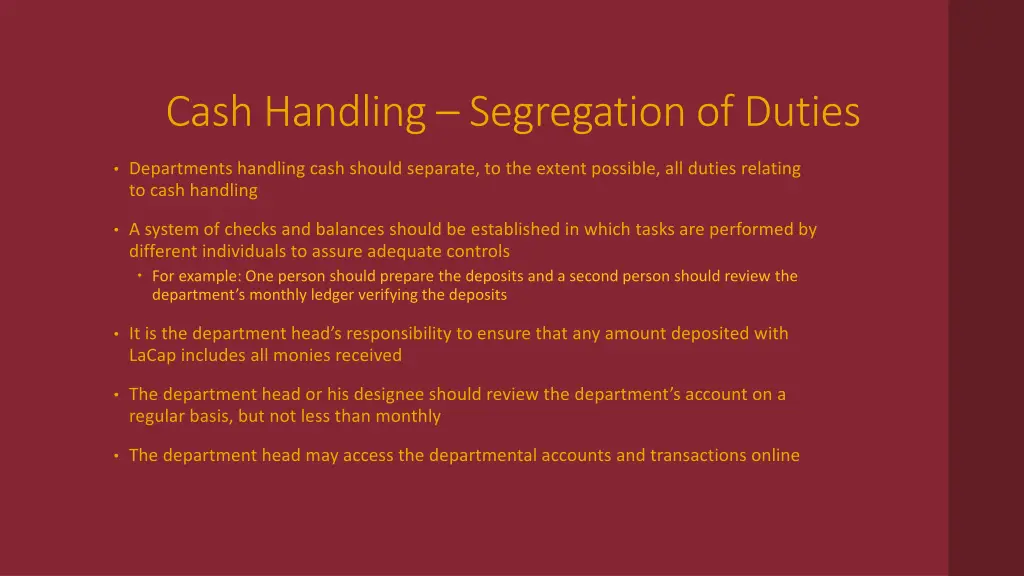 cash handling segregation of duties