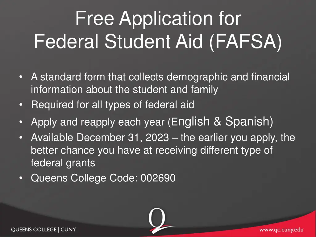 free application for federal student aid fafsa