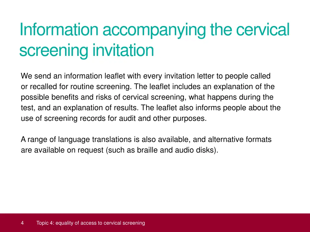 information accompanying the cervical screening