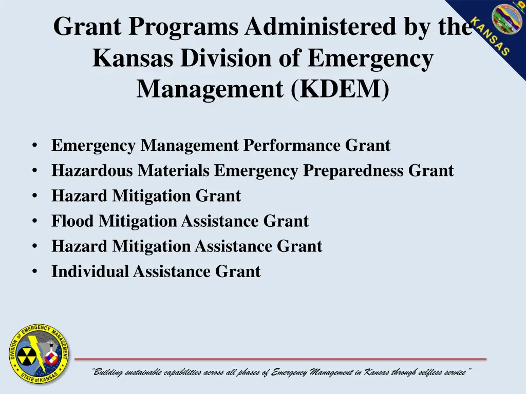 grant programs administered by the kansas