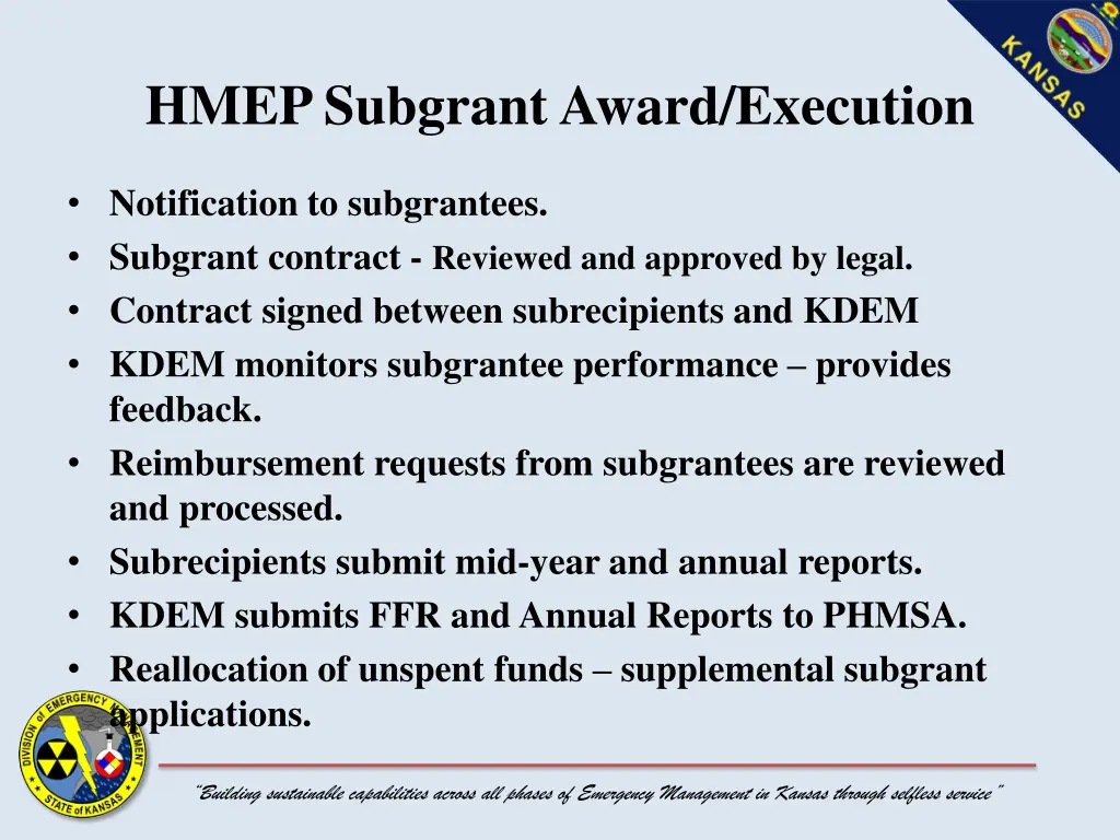 hmep subgrant award execution