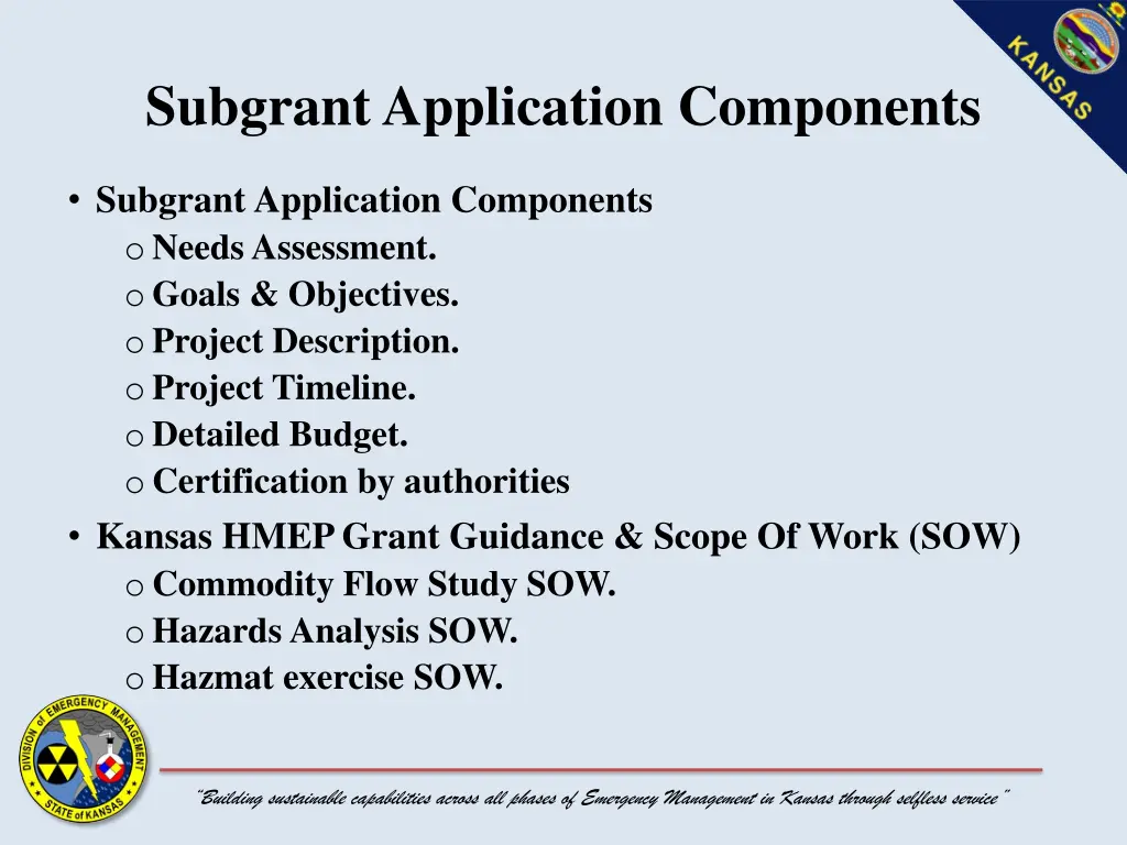 subgrant application components