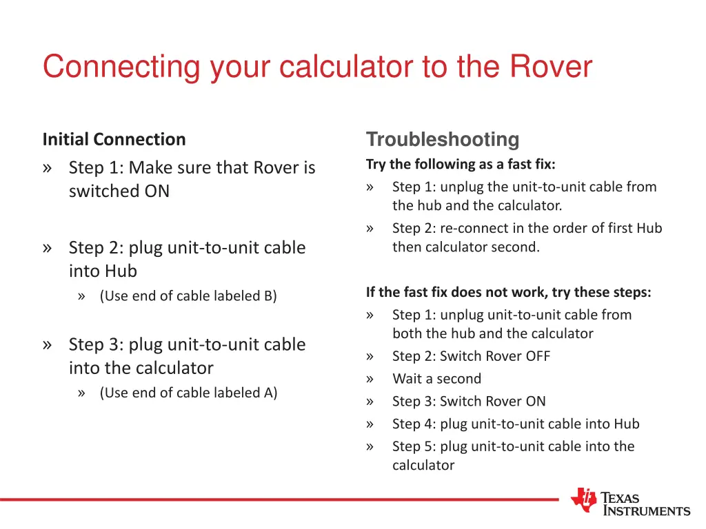 connecting your calculator to the rover