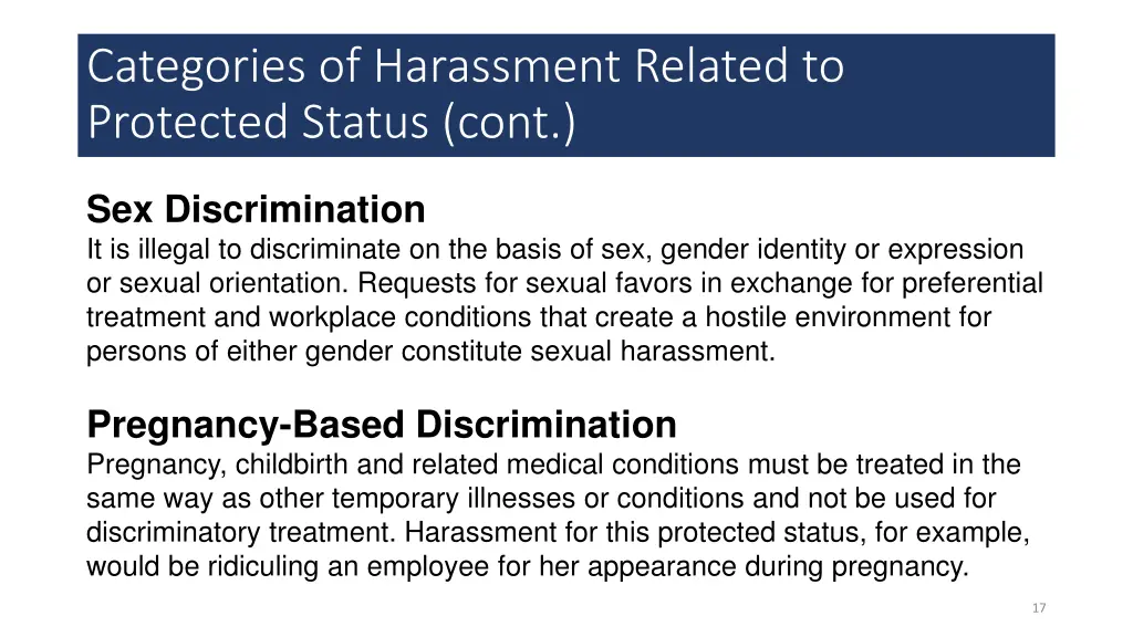 categories of harassment related to protected 1