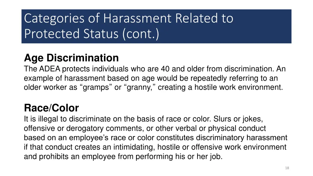 categories of harassment related to protected 2