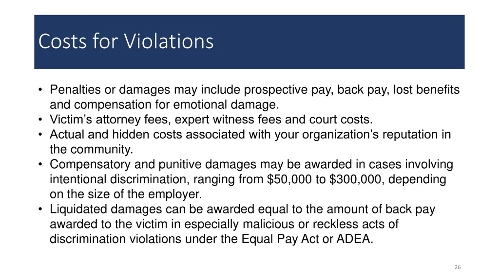 costs for violations