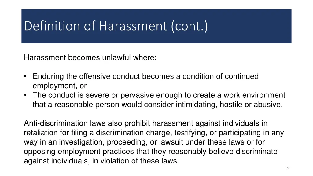 definition of harassment cont