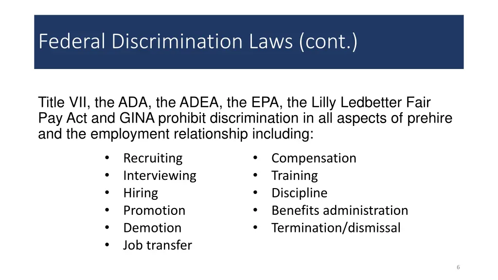 federal discrimination laws cont