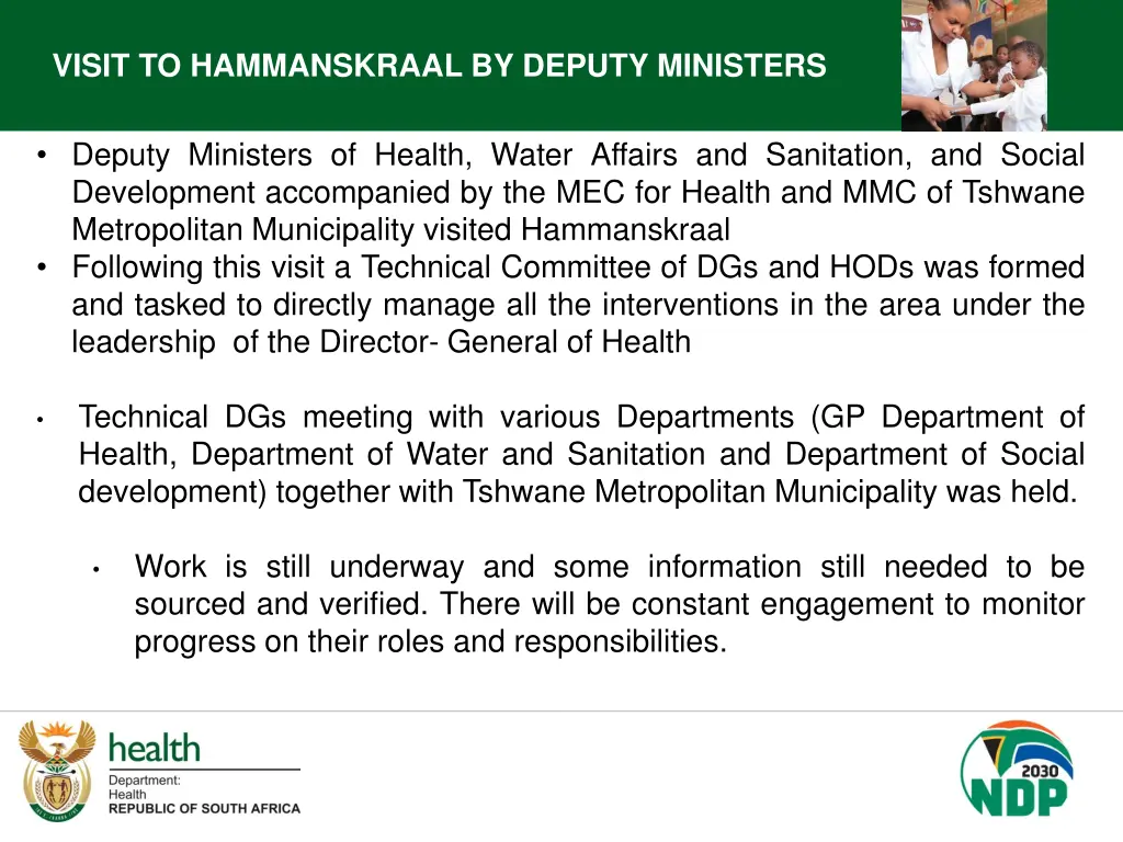 visit to hammanskraal by deputy ministers