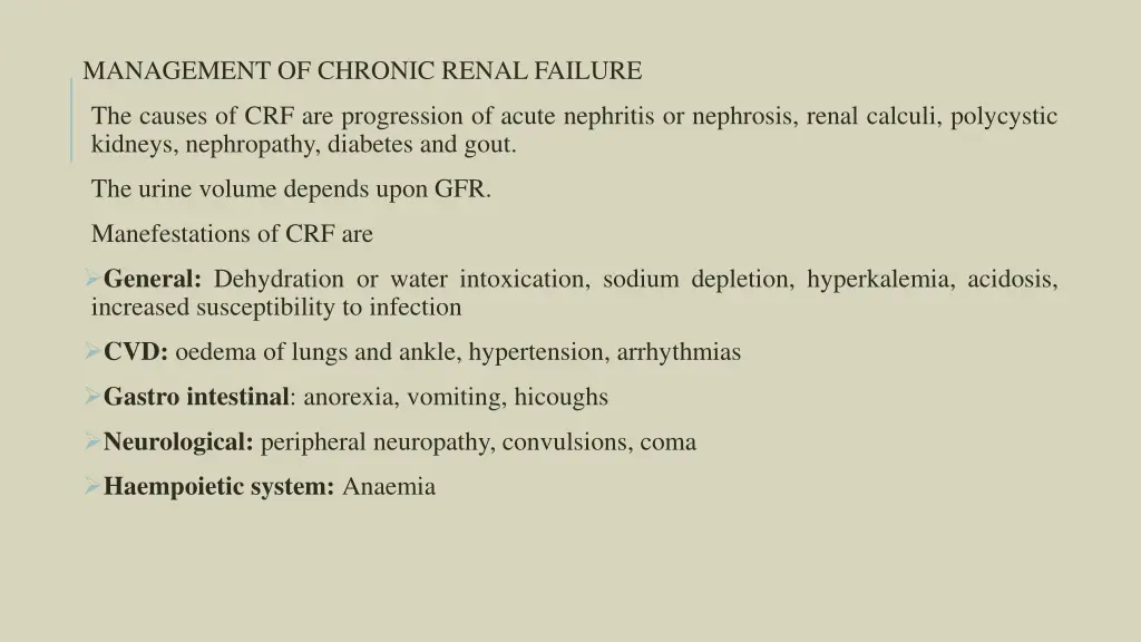 management of chronic renal failure