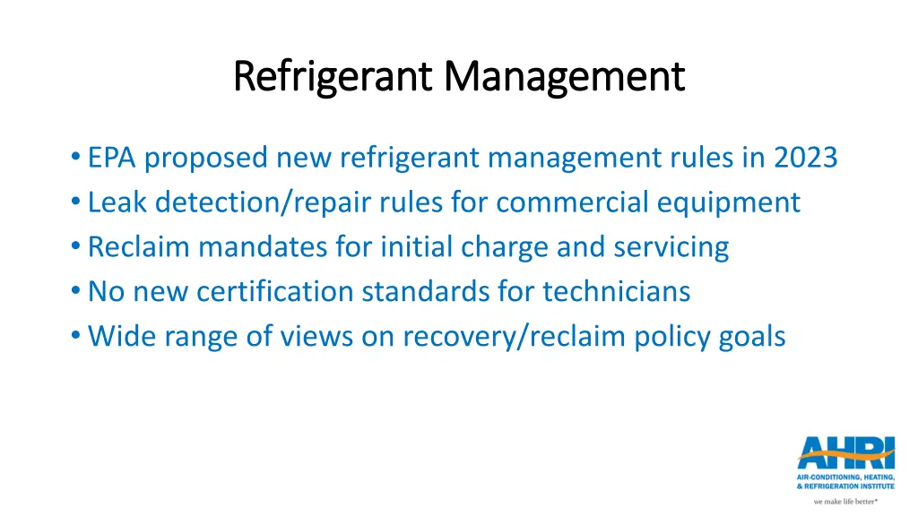 refrigerant management refrigerant management