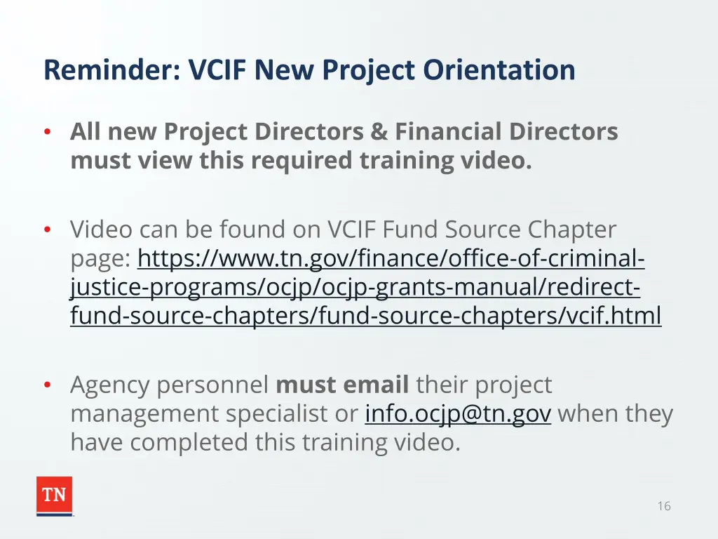 reminder vcif new project orientation