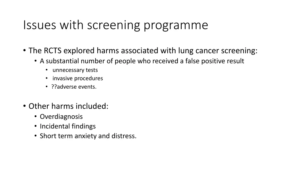 issues with screening programme