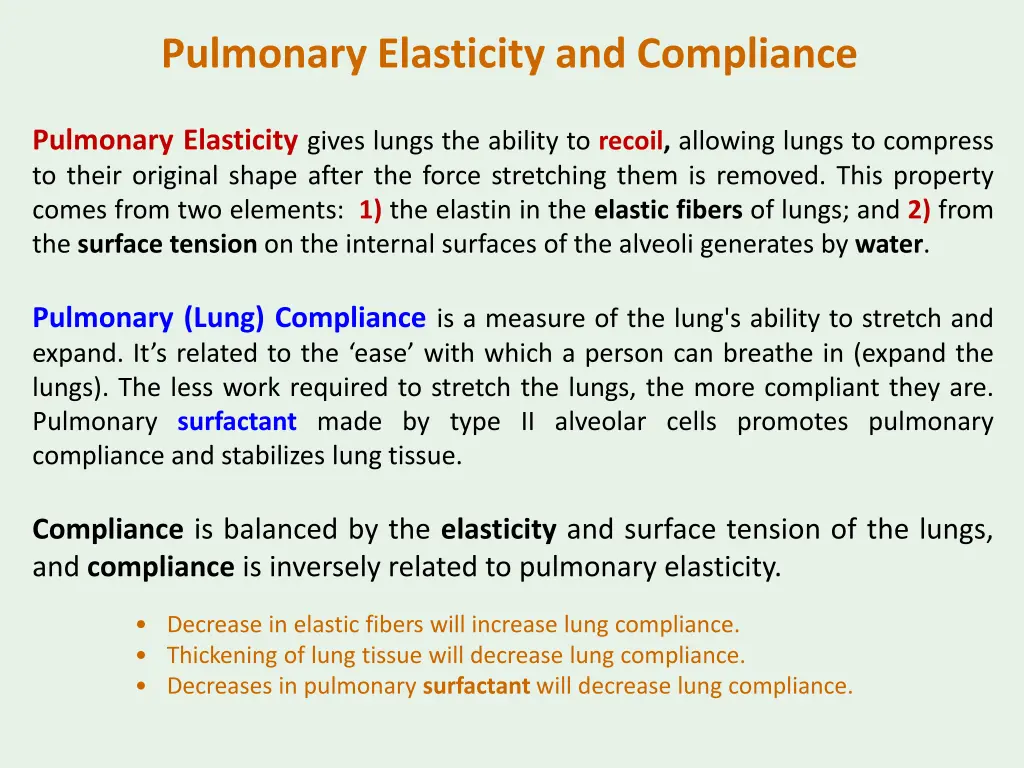 pulmonary elasticity and compliance