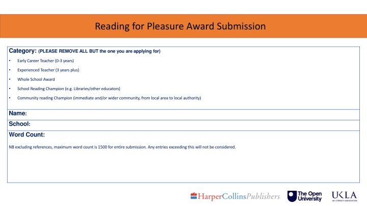 reading for pleasure award submission