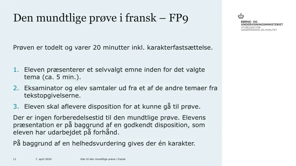 den mundtlige pr ve i fransk fp9