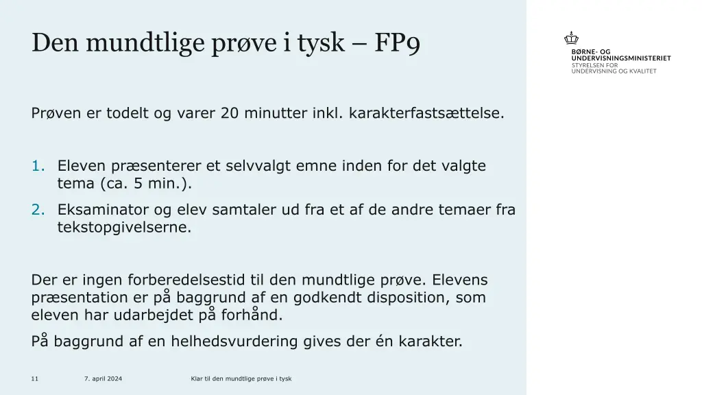 den mundtlige pr ve i tysk fp9