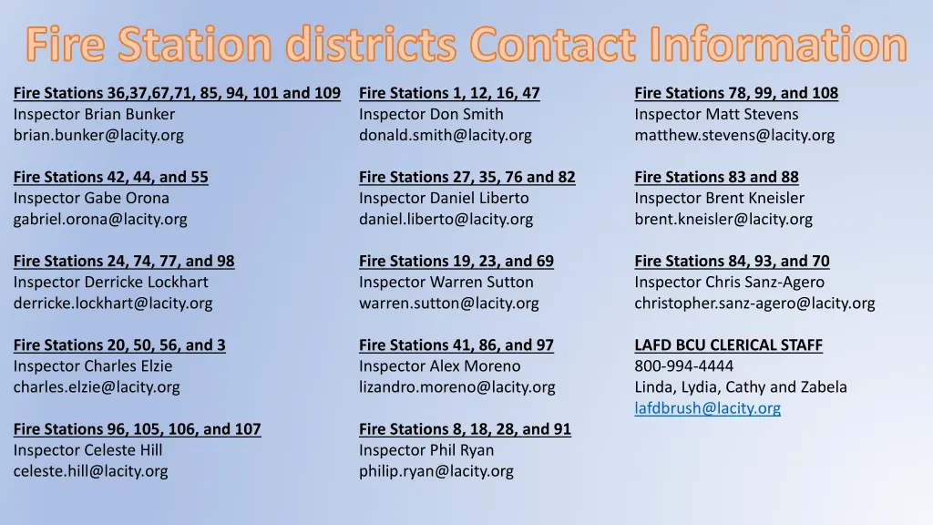 fire station districts contact information