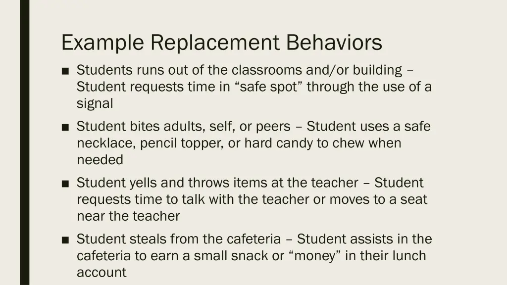 example replacement behaviors students runs
