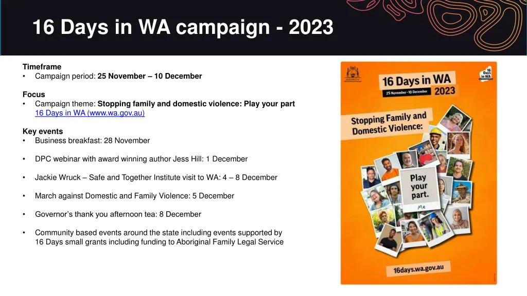 16 days in wa campaign 2023