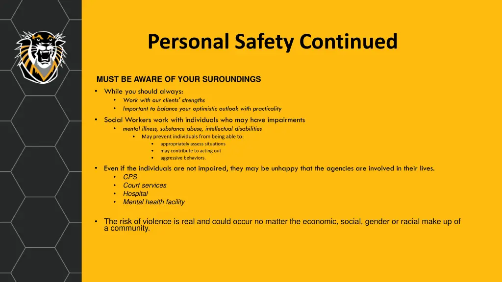 personal safety continued