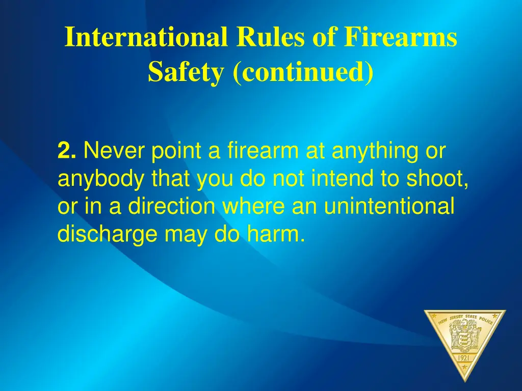 international rules of firearms safety continued