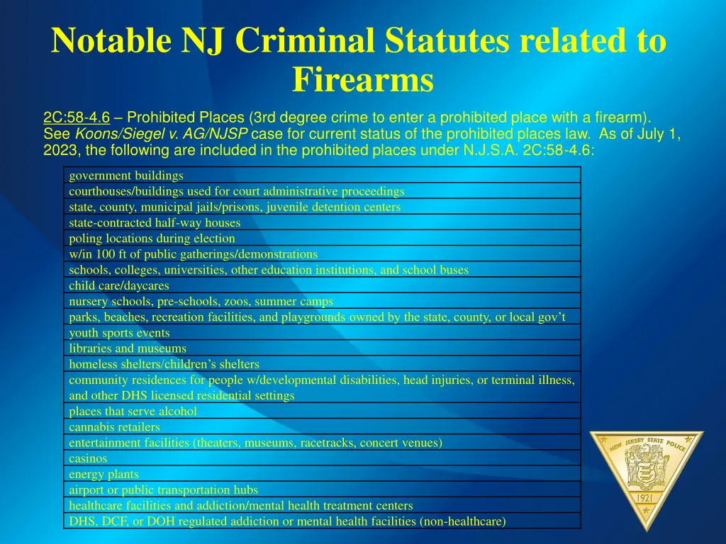 notable nj criminal statutes related to firearms 1