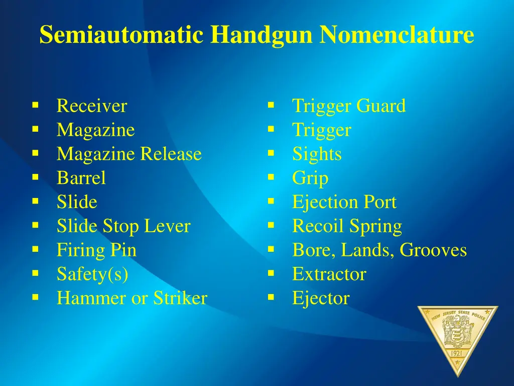 semiautomatic handgun nomenclature