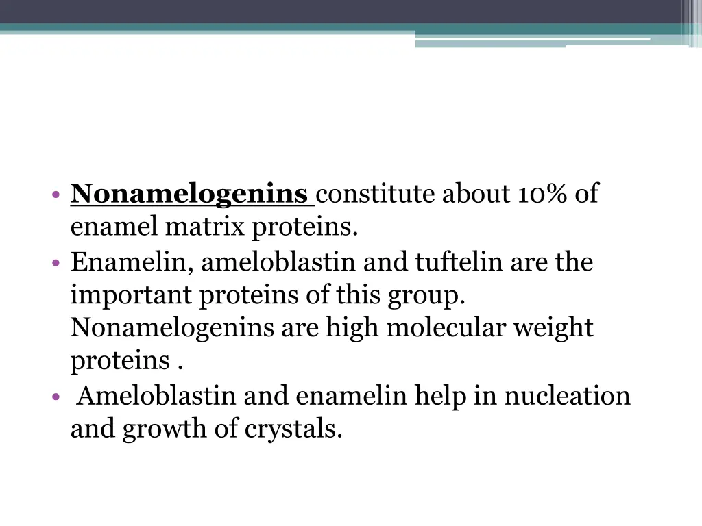 nonamelogenins constitute about 10 of enamel