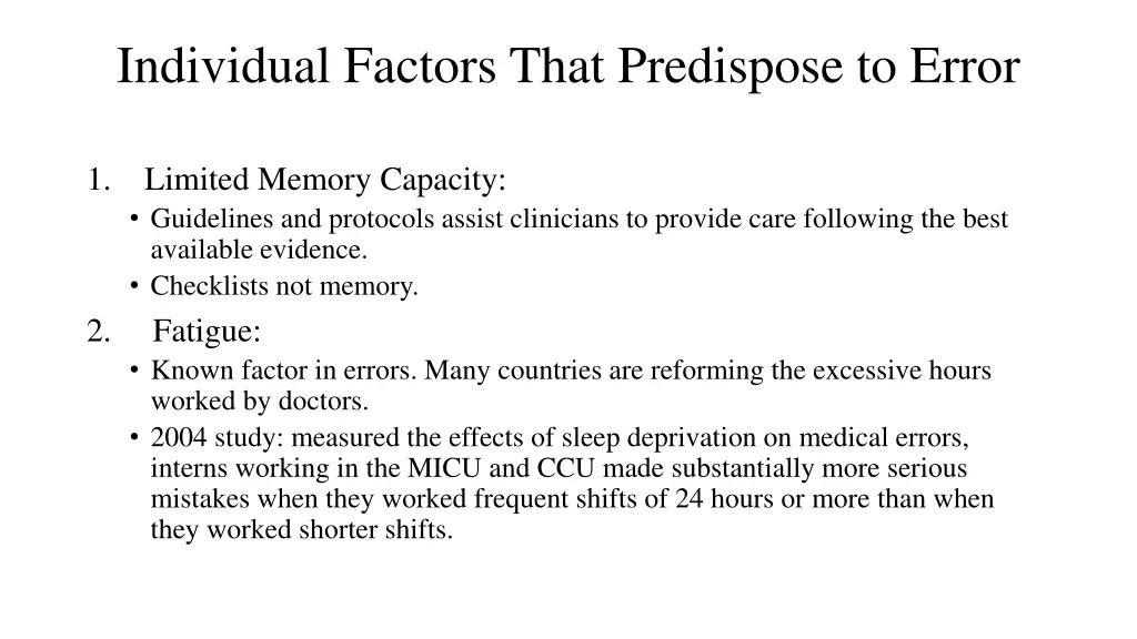 individual factors that predispose to error