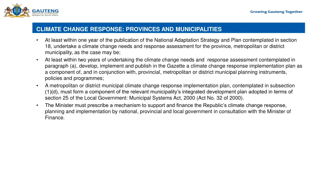 climate change response provinces