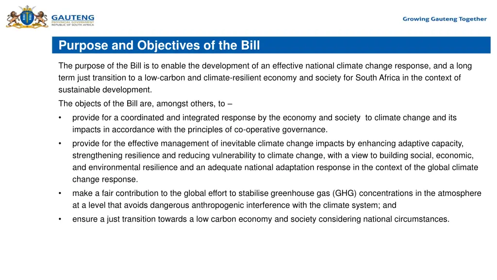 purpose and objectives of the bill 1