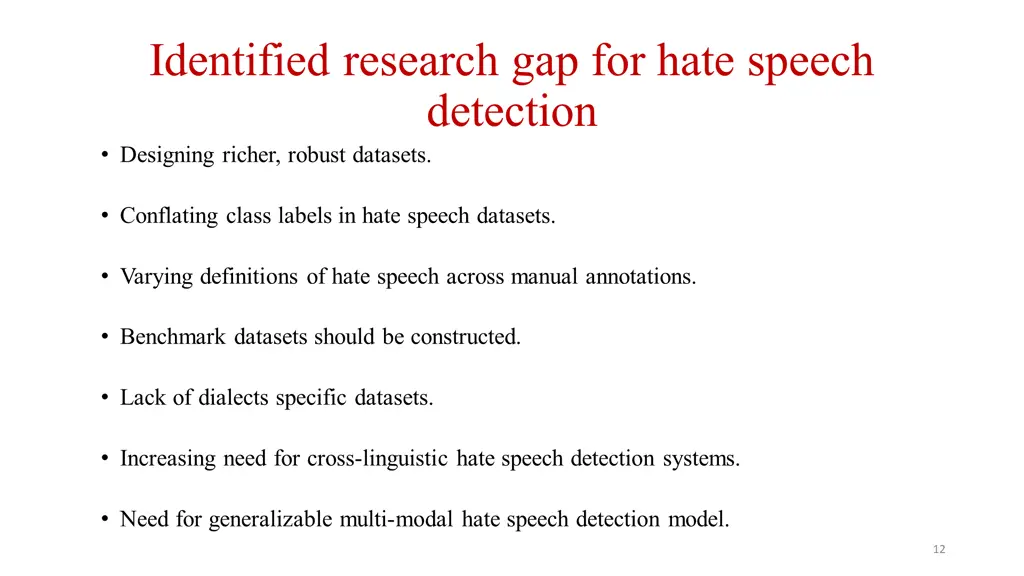 identified research gap for hate speech detection