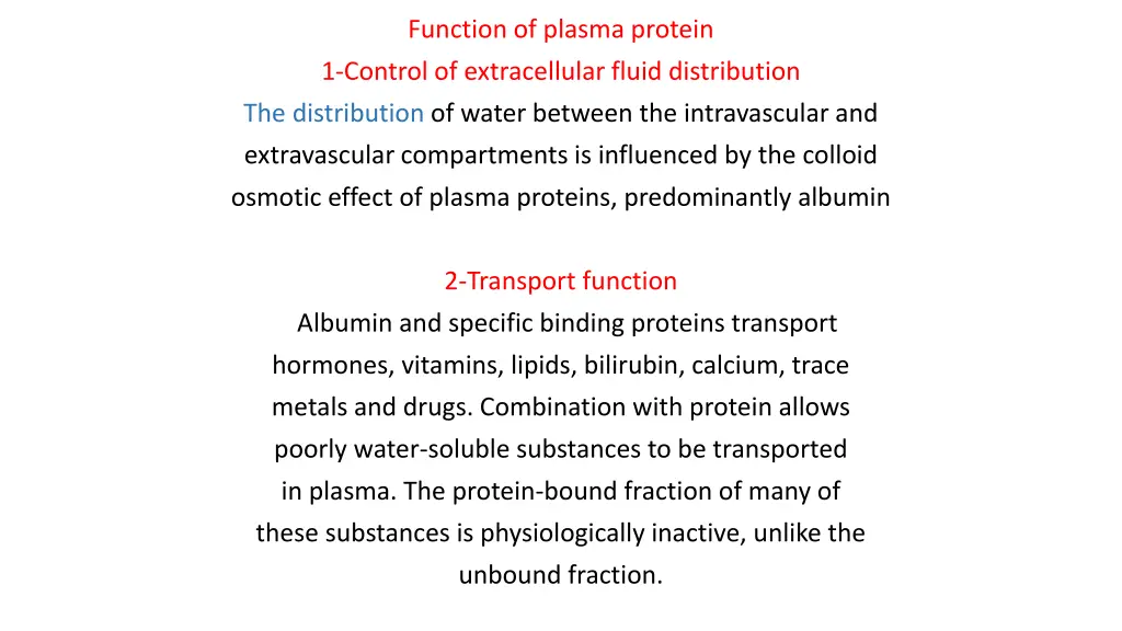 function of plasma protein