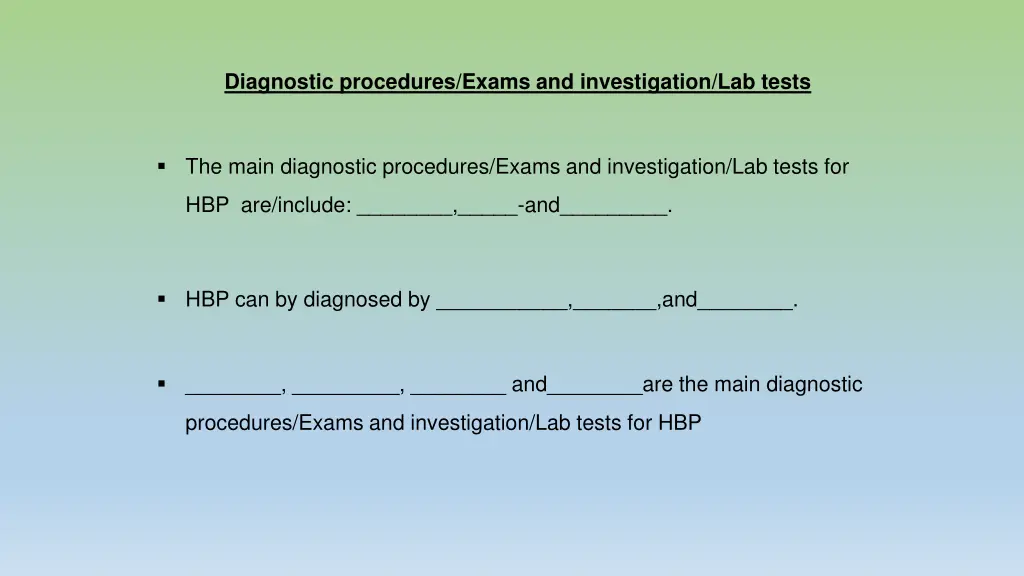 diagnostic procedures exams and investigation