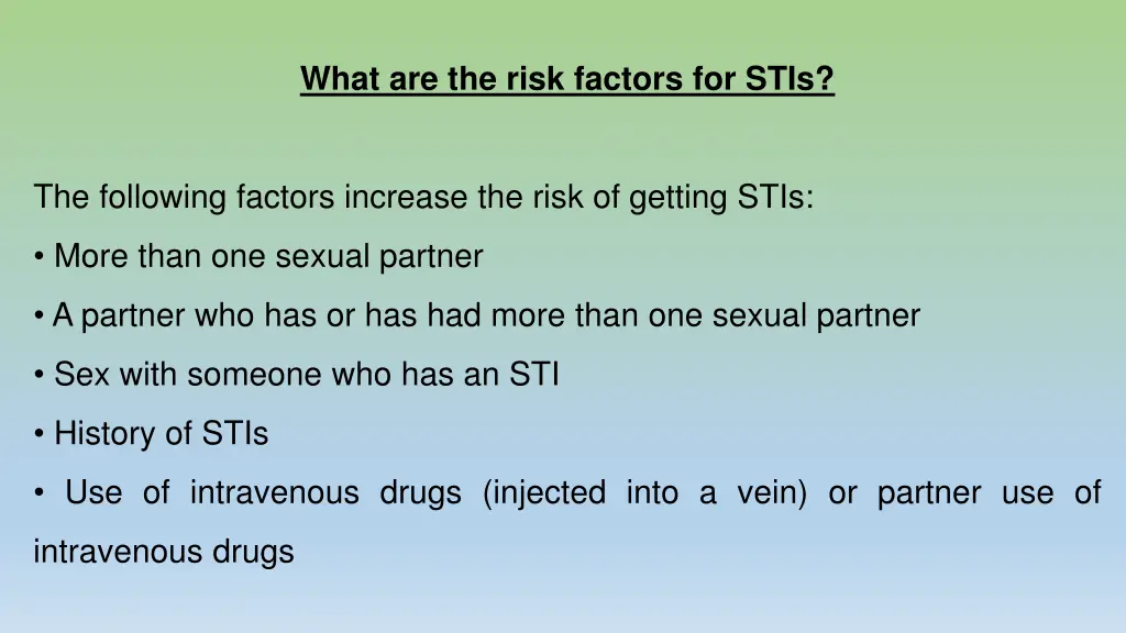 what are the risk factors for stis