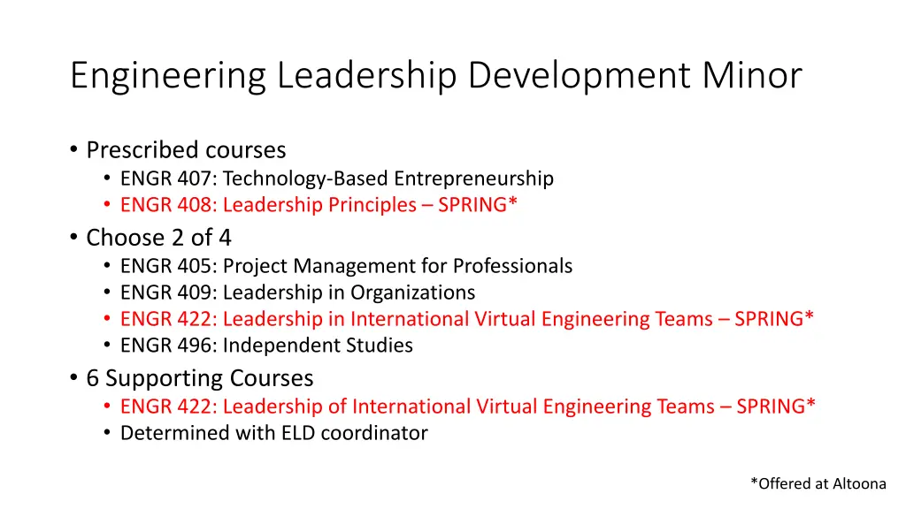 engineering leadership development minor