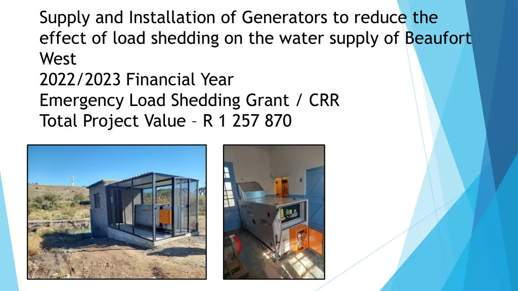 supply and installation of generators to reduce